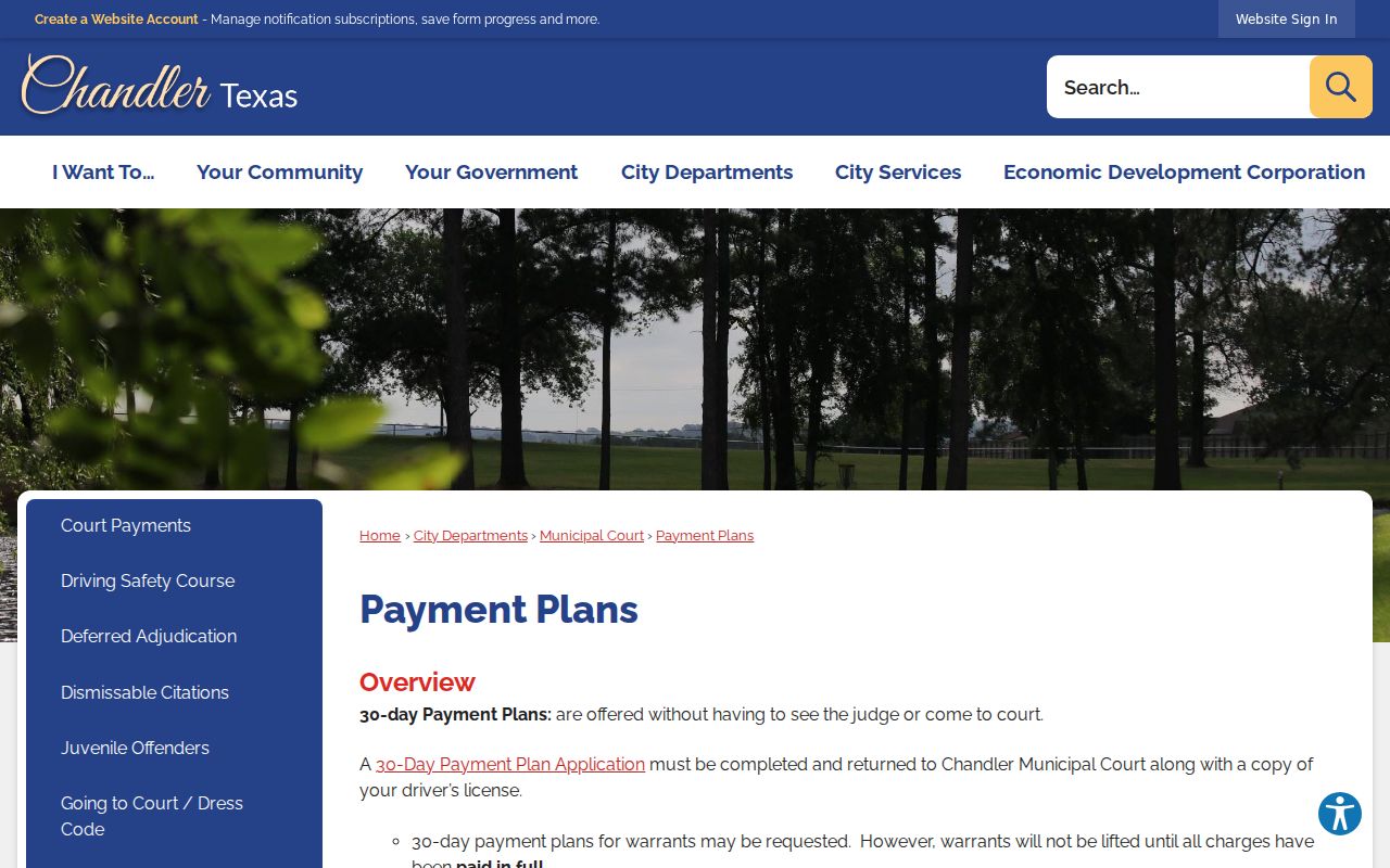 Chandler Municipal Court payment plan rules for Henderson County warrant matters