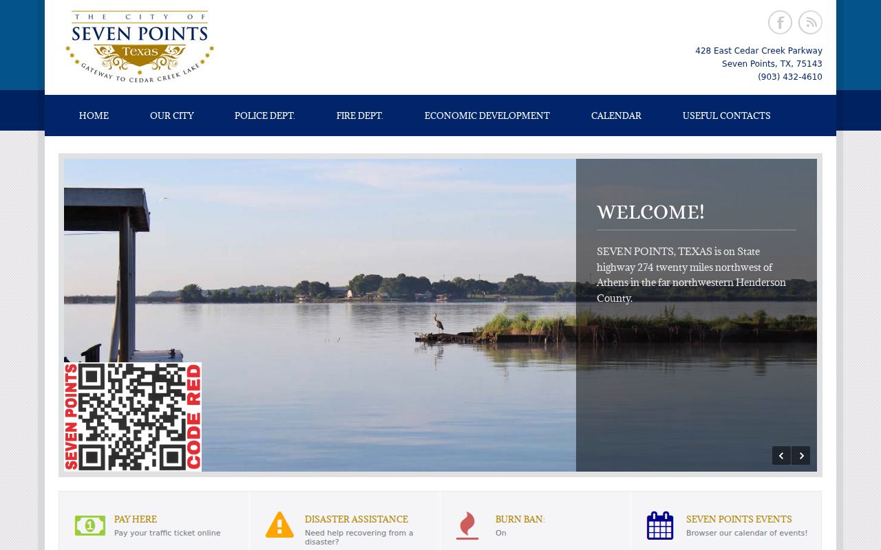 Seven Points city contact and traffic-payment page for warrant records routing