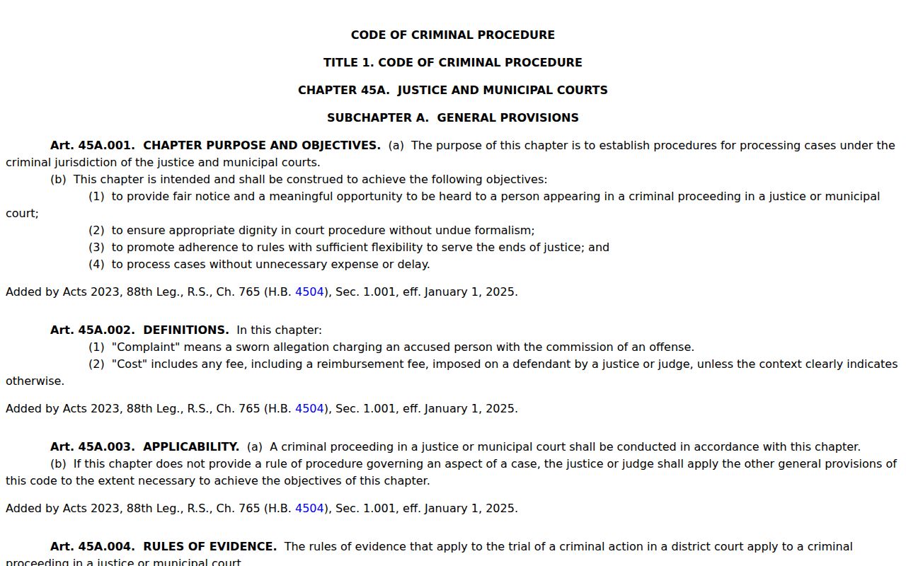 Texas statutory court procedure relevant to Henderson County traffic warrants